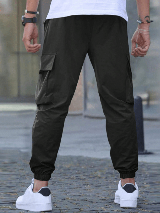 Manfinity Homme Men's Loose Fit Cargo Pants With Flap Pockets And Drawstring Waist - Lolli World Marketplace