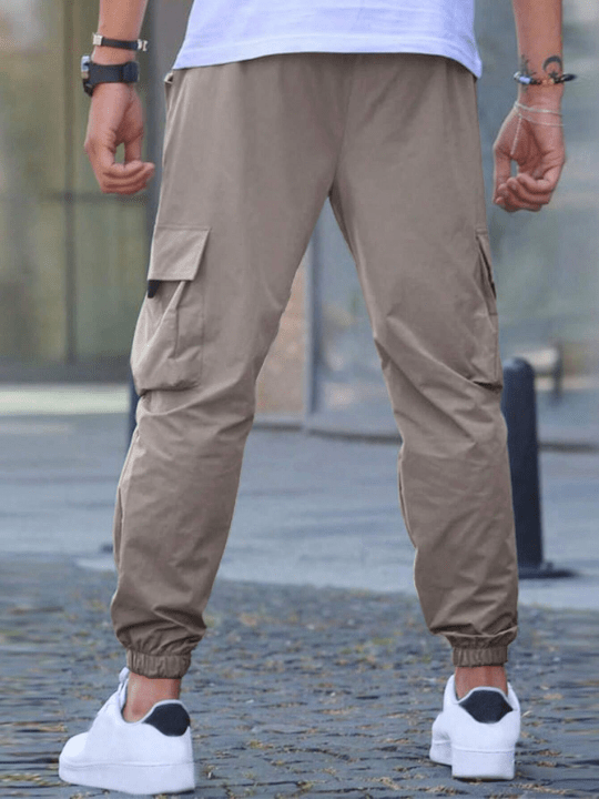 Manfinity Homme Men's Loose Fit Cargo Pants With Flap Pockets And Drawstring Waist - Lolli World Marketplace