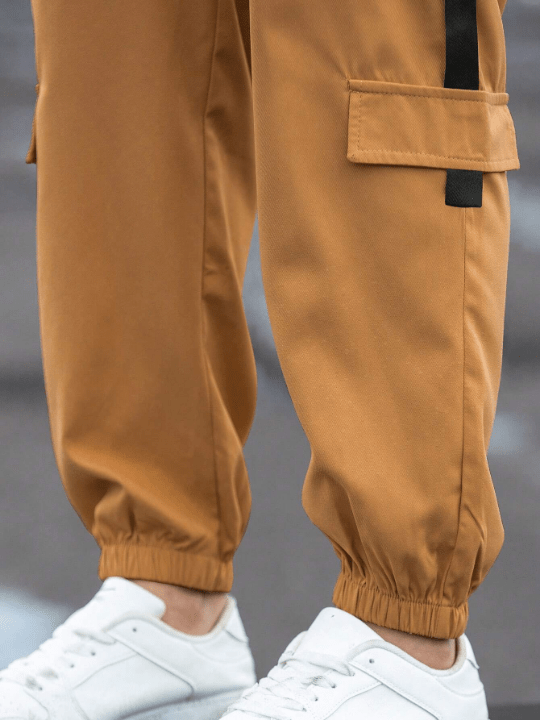 Manfinity Homme Men's Loose Fit Cargo Pants With Patched Detail And Drawstring Waist - Lolli World Marketplace