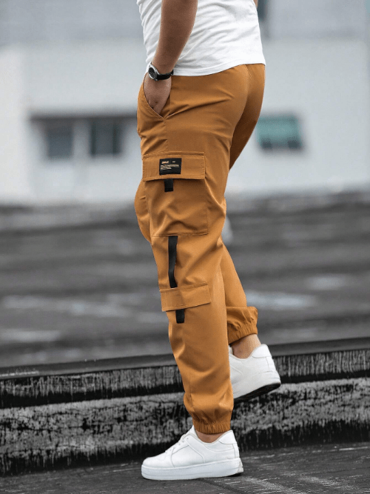 Manfinity Homme Men's Loose Fit Cargo Pants With Patched Detail And Drawstring Waist - Lolli World Marketplace