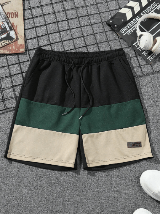 Manfinity Homme Men's Loose Fit Color Block Shorts With Drawstring Waist And Patchwork Detail - Lolli World Marketplace