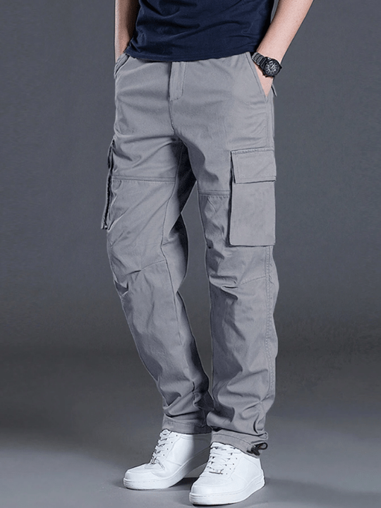 Manfinity Homme Men's Loose Fit Solid Color Pants With Drawstring Waistband And Flap Pockets - Lolli World Marketplace