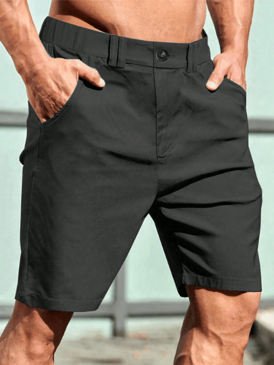 Manfinity Homme Men's Solid Color Casual Elastic Waist Shorts - Lolli World Marketplace