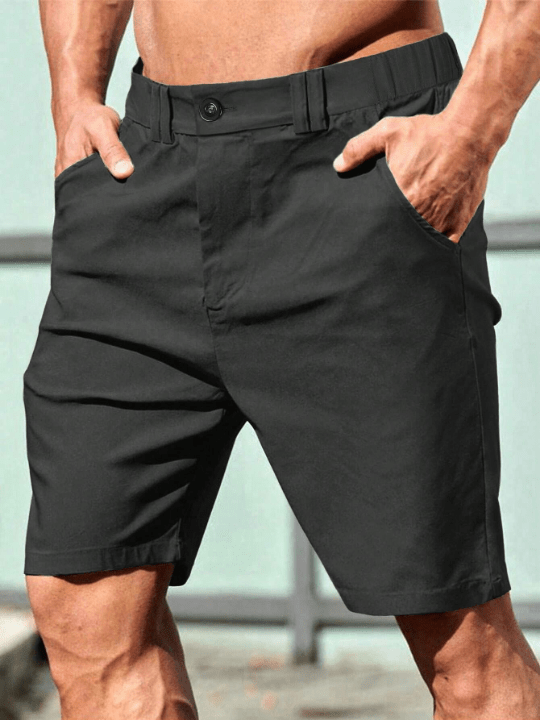 Manfinity Homme Men's Solid Color Casual Elastic Waist Shorts - Lolli World Marketplace
