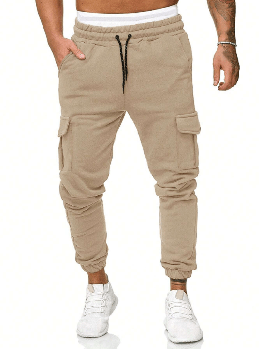Manfinity Homme Men's Solid Color Drawstring Waist Cargo Sweatpants - Lolli World Marketplace