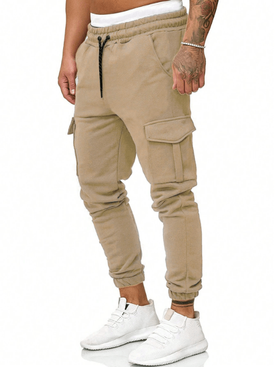 Manfinity Homme Men's Solid Color Drawstring Waist Cargo Sweatpants - Lolli World Marketplace
