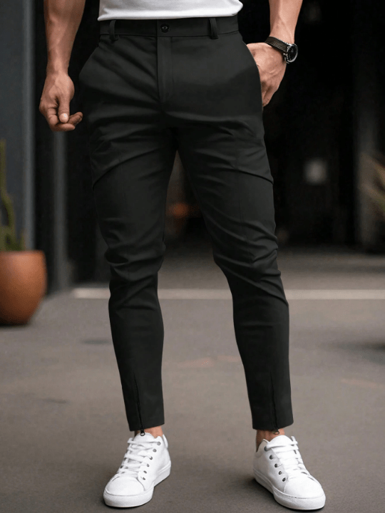 Manfinity Homme Men's Solid Color Slanted Pocket Long Trousers - Lolli World Marketplace