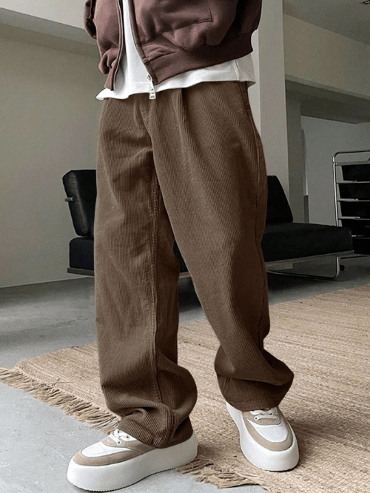 Manfinity Homme Relaxed Fit Men's Casual Straight Leg Long Pants - Lolli World Marketplace