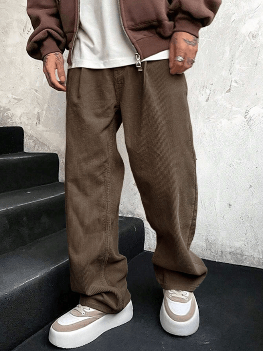 Manfinity Homme Relaxed Fit Men's Casual Straight Leg Long Pants - Lolli World Marketplace