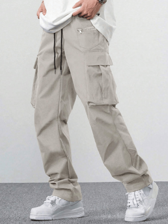 Manfinity Hypemode Loose Fit Men's Drawstring Waist Cargo Pants With Flap Pockets On The Sides - Lolli World Marketplace