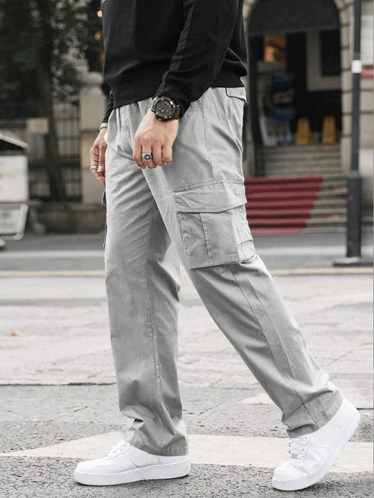 Manfinity Hypemode Loose Fit Men's Letter Patch Decor Flap Pocket Cargo Pants - Lolli World Marketplace