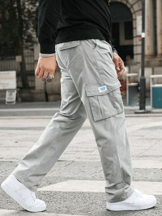 Manfinity Hypemode Loose Fit Men's Letter Patch Decor Flap Pocket Cargo Pants - Lolli World Marketplace