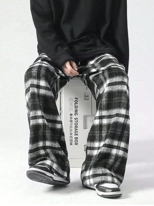 Manfinity Hypemode Loose Fit Men's Plaid Long Trousers - Lolli World Marketplace