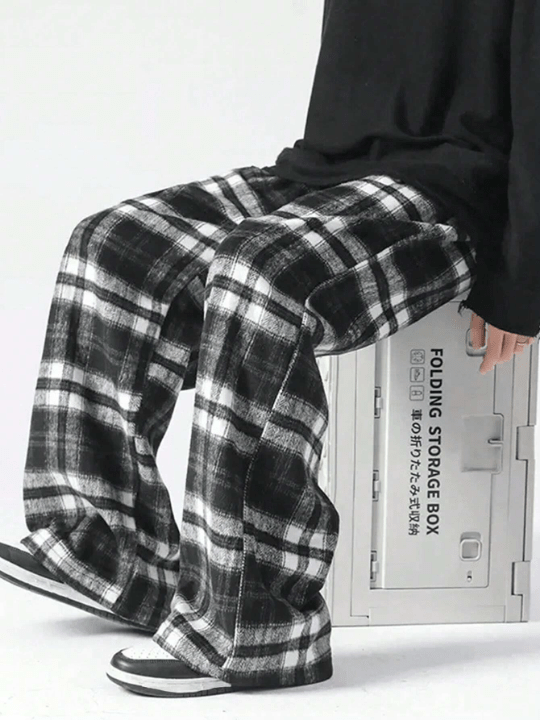 Manfinity Hypemode Loose Fit Men's Plaid Long Trousers - Lolli World Marketplace