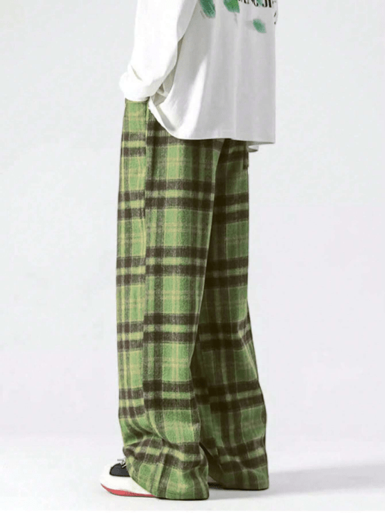 Manfinity Hypemode Loose Fit Men's Plaid Print Wide Leg Pants - Lolli World Marketplace