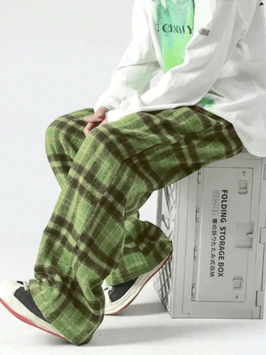 Manfinity Hypemode Loose Fit Men's Plaid Print Wide Leg Pants - Lolli World Marketplace
