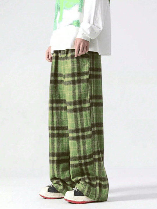 Manfinity Hypemode Loose Fit Men's Plaid Print Wide Leg Pants - Lolli World Marketplace