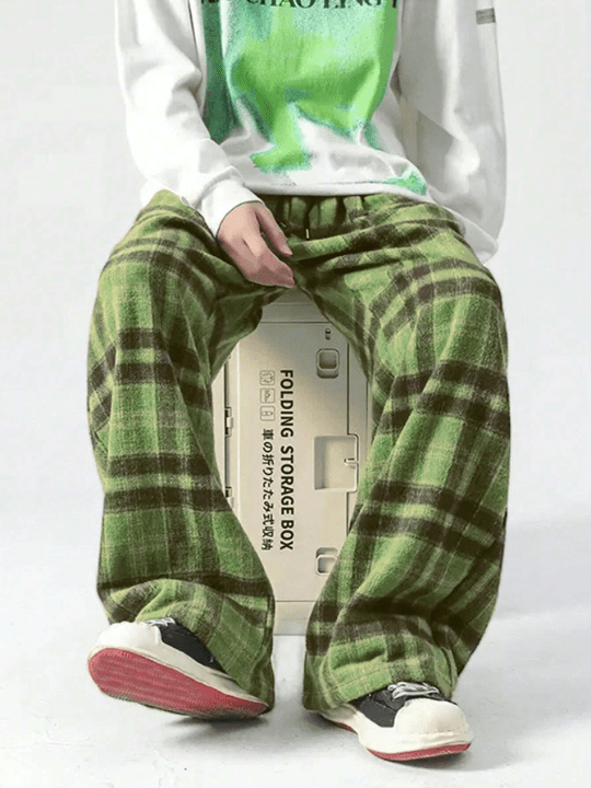 Manfinity Hypemode Loose Fit Men's Plaid Print Wide Leg Pants - Lolli World Marketplace