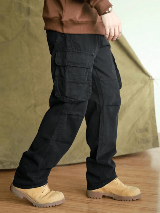 Manfinity Hypemode Loose Fit Men's Solid Color Flip - Pocket Long Pants - Lolli World Marketplace