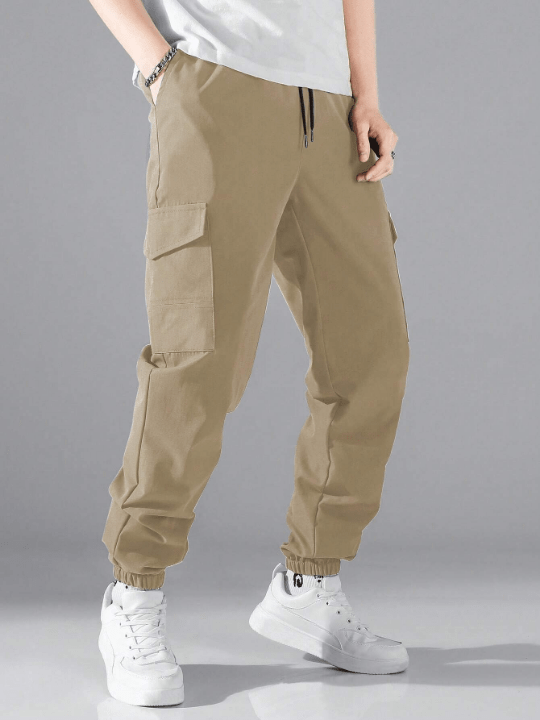 Manfinity Hypemode Men Flap Pocket Side Drawstring Waist Cargo Pants - Lolli World Marketplace