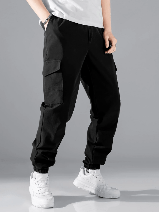 Manfinity Hypemode Men Flap Pocket Side Drawstring Waist Pants - Lolli World Marketplace