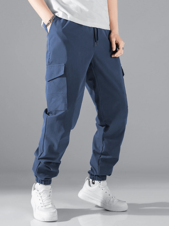 Manfinity Hypemode Men Flap Pocket Side Drawstring Waist Pants - Lolli World Marketplace