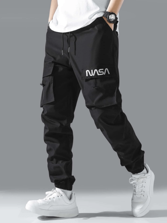 Manfinity Hypemode Men Letter Graphic Drawstring Cargo Loose Pants - Lolli World Marketplace