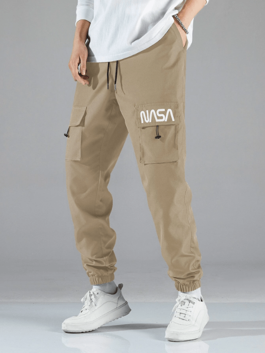 Manfinity Hypemode Men Letter Graphic Drawstring Cargo Pants - Lolli World Marketplace