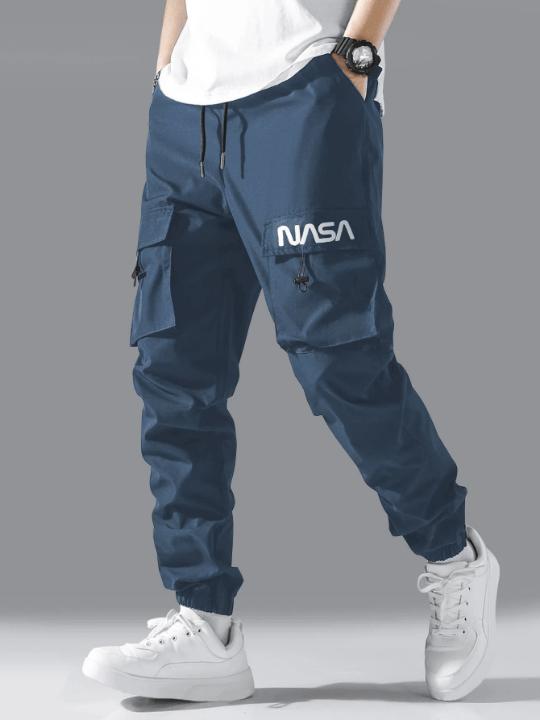 Manfinity Hypemode Men Letter Graphic Drawstring Cargo Pants - Lolli World Marketplace