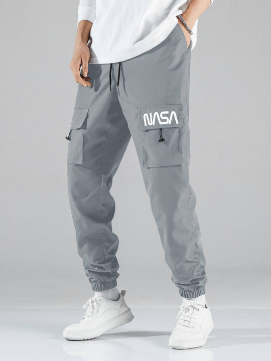 Manfinity Hypemode Men Letter Graphic Drawstring Cargo Pants - Lolli World Marketplace