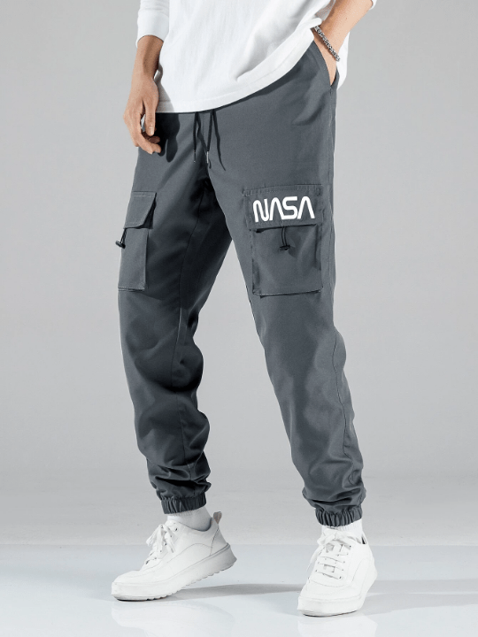 Manfinity Hypemode Men Letter Graphic Drawstring Cargo Pants - Lolli World Marketplace