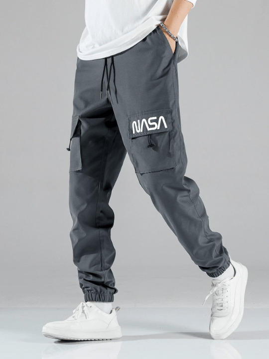 Manfinity Hypemode Men Letter Graphic Drawstring Cargo Pants - Lolli World Marketplace