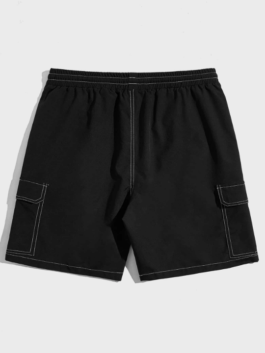 Manfinity Hypemode Men Letter Patched Detail Flap Pocket Drawstring Waist Shorts - Lolli World Marketplace