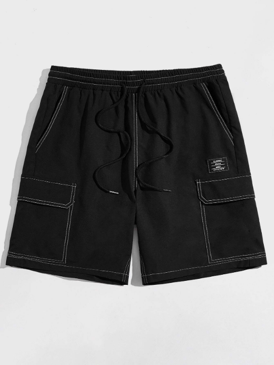 Manfinity Hypemode Men Letter Patched Detail Flap Pocket Drawstring Waist Shorts - Lolli World Marketplace