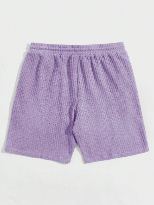 Manfinity Hypemode Men's Drawstring Waist Knitted Casual Shorts With Letter Patch - Lolli World Marketplace