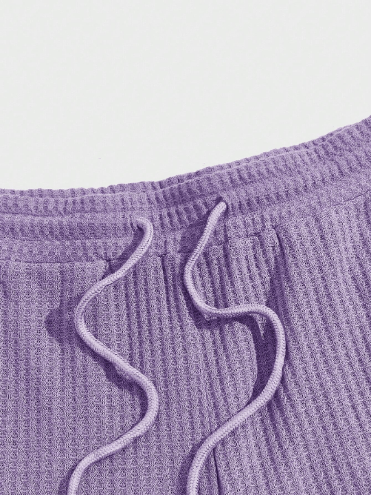 Manfinity Hypemode Men's Drawstring Waist Knitted Casual Shorts With Letter Patch - Lolli World Marketplace