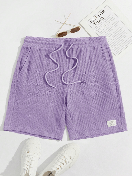 Manfinity Hypemode Men's Drawstring Waist Knitted Casual Shorts With Letter Patch - Lolli World Marketplace