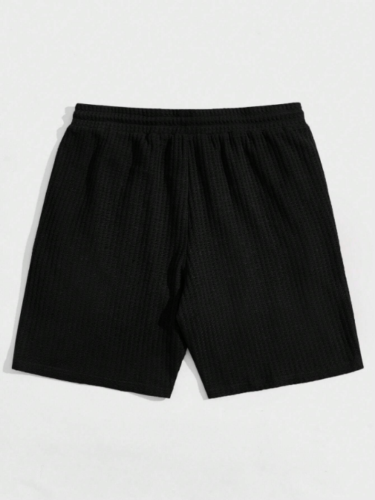 Manfinity Hypemode Men's Letter Patch Drawstring Waist Knitted Casual Shorts - Lolli World Marketplace