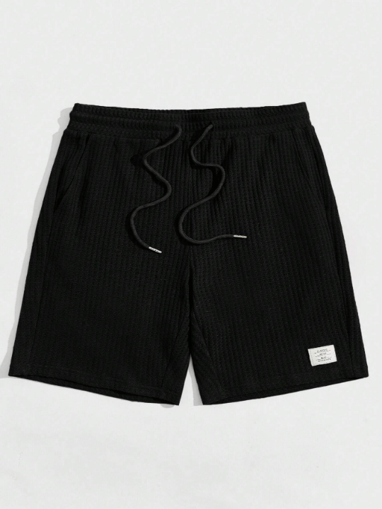 Manfinity Hypemode Men's Letter Patch Drawstring Waist Knitted Casual Shorts - Lolli World Marketplace