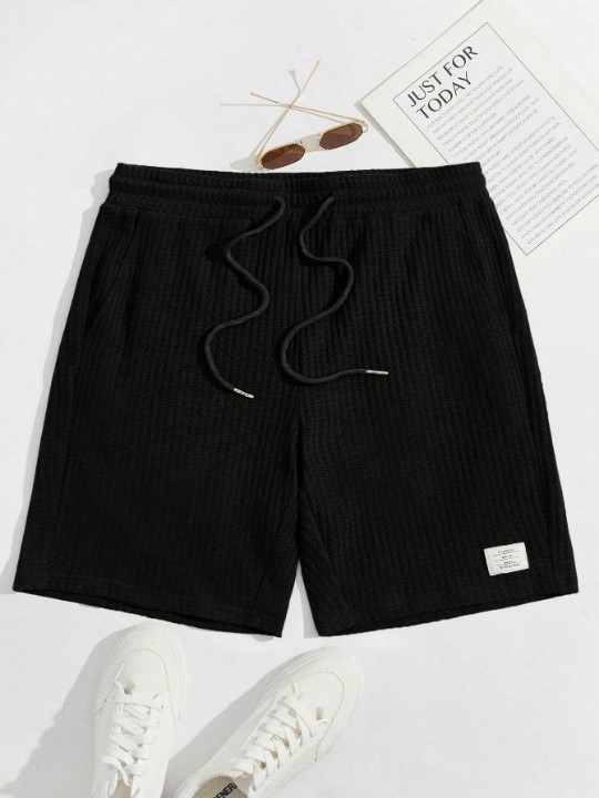 Manfinity Hypemode Men's Letter Patch Drawstring Waist Knitted Casual Shorts - Lolli World Marketplace