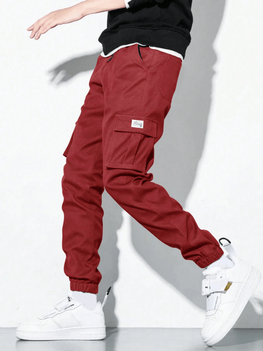 Manfinity Hypemode Men's Loose Fit Cargo Pants With Patchwork Embellishment - Lolli World Marketplace