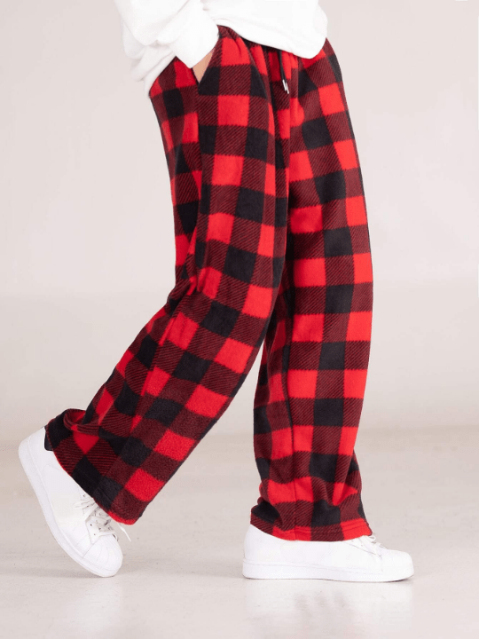Manfinity Hypemode Men's Loose - Fitting Gingham Print Wide - Leg Pants With Drawstring Waist - Lolli World Marketplace