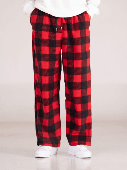 Manfinity Hypemode Men's Loose - Fitting Gingham Print Wide - Leg Pants With Drawstring Waist - Lolli World Marketplace