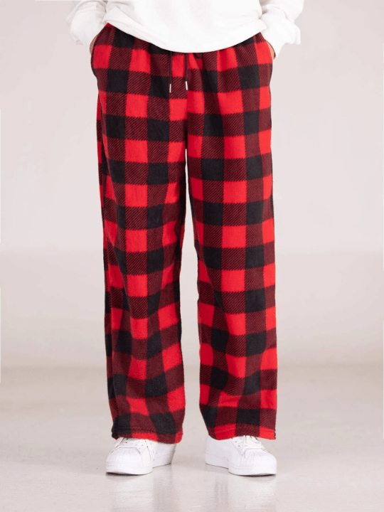 Manfinity Hypemode Men's Loose - Fitting Gingham Print Wide - Leg Pants With Drawstring Waist - Lolli World Marketplace