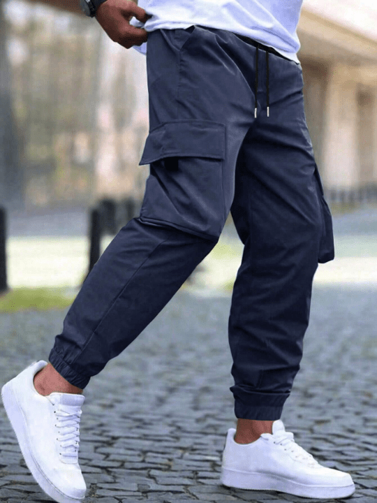 Manfinity Hypemode Men's Loose Flap Pocket Drawstring Waist Cargo Pants - Lolli World Marketplace