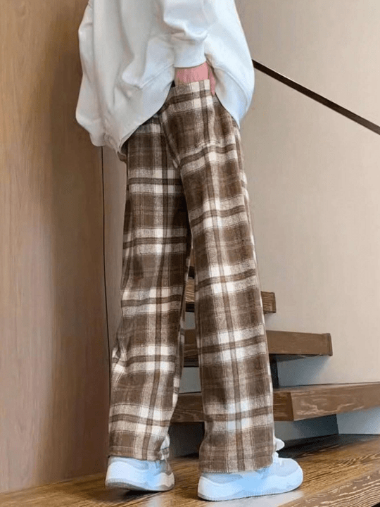 Manfinity Hypemode Men's Loose Plaid Wide - Leg Pants - Lolli World Marketplace