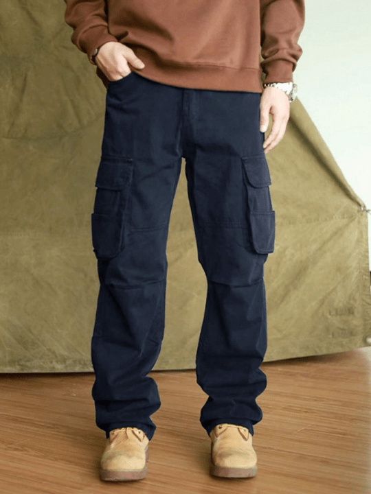 Manfinity Hypemode Men's Loose Solid Color Flip - Pocket Trousers - Lolli World Marketplace