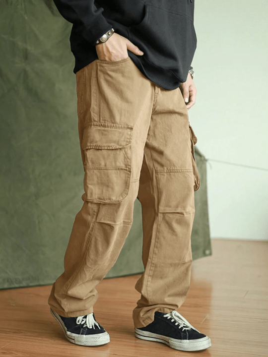 Manfinity Hypemode Men's Solid Color Wide - Leg Flip - Pocket Pants - Lolli World Marketplace