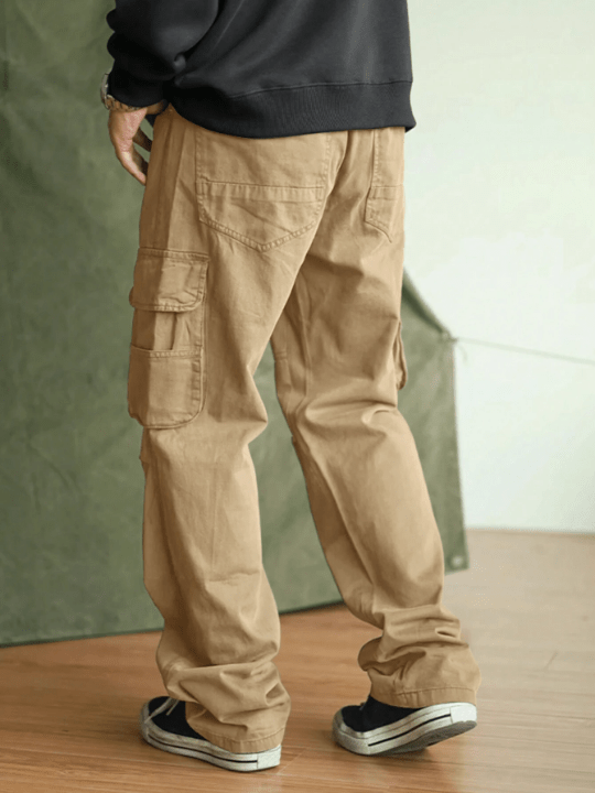 Manfinity Hypemode Men's Solid Color Wide - Leg Flip - Pocket Pants - Lolli World Marketplace