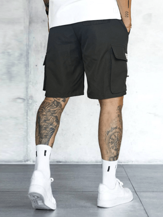 Manfinity LEGND Loose - Fit Men's Letter Patched Detail Cargo Shorts With Flap Pockets, Side Drawstring Waist - Lolli World Marketplace